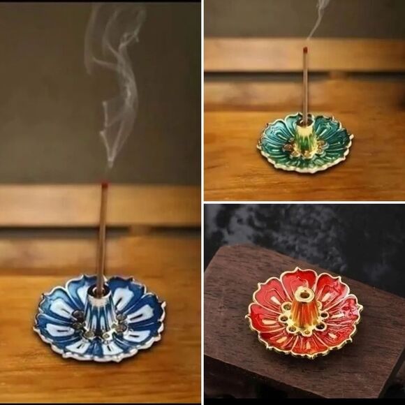 Incense Bundle of 3 Shimmering Holders Red, Blue & Green (VERY SMALL) - Picture 1 of 14